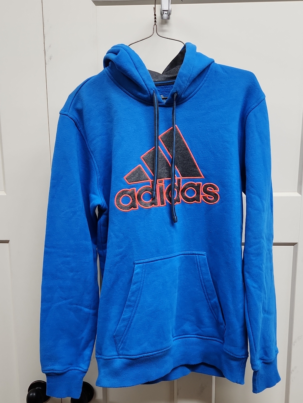 Adidas Royal Blue Hoodie with Black & Orange Logo